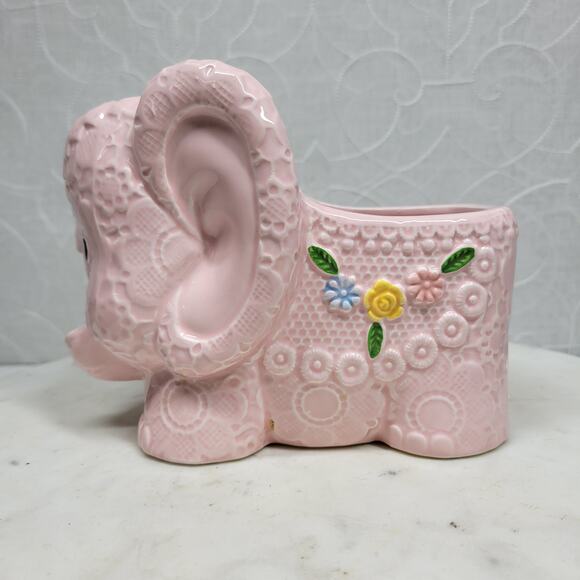 VTG Napcoware Musical Elephant Planter Pink Ceramic Nursery Schuberts Lullaby - Picture 1 of 14